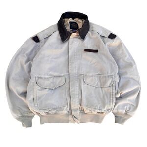 Vintage Avirex Type A-2 Bomber Jacket Large Leather trim flight USA Tan Canvas